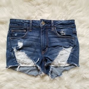 American Eagle Blue Distressed Hi Rise Shortie
